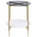 Coaster Furniture Jonelle 710337 Round Glass Top End Table White Marble Shelf - Gold IMAGE 3