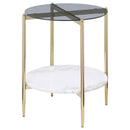 Coaster Furniture Jonelle 710337 Round Glass Top End Table White Marble Shelf - Gold IMAGE 4