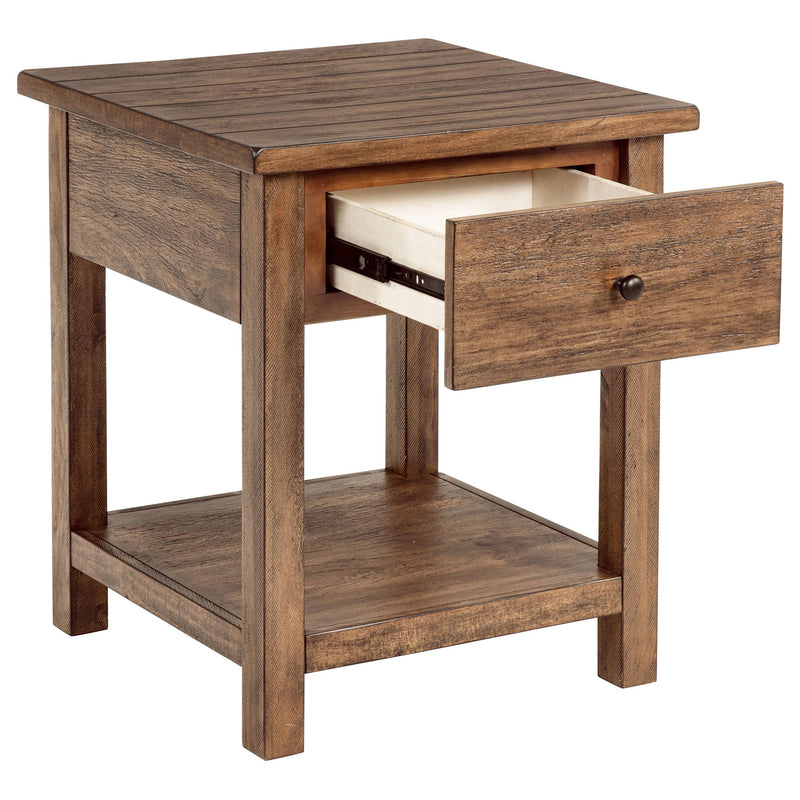 Coaster Furniture Payne 710547 1-drawer Wood End Table with Shelf - Distressed Brown IMAGE 2