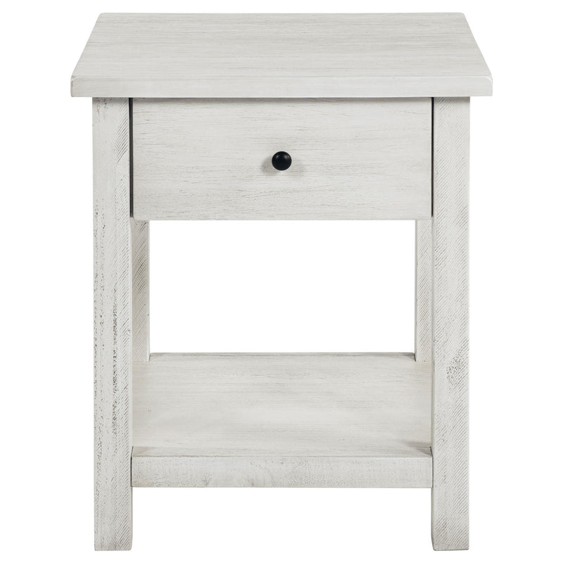 Coaster Furniture Payne 710557 1-Drawer Wood End Table with Shelf - Distressed White IMAGE 3