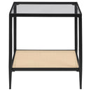 Coaster Furniture Amherst 710657 Glass Top Metal with Cane Shelf End Table - Black IMAGE 3