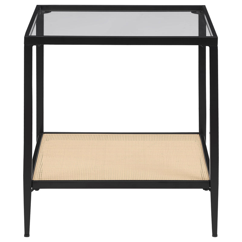 Coaster Furniture Amherst 710657 Glass Top Metal with Cane Shelf End Table - Black IMAGE 3