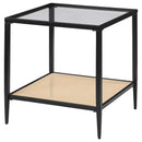Coaster Furniture Amherst 710657 Glass Top Metal with Cane Shelf End Table - Black IMAGE 4