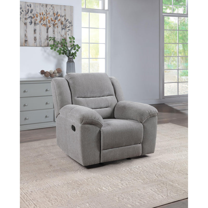 Coaster Furniture Gilson 602553 Chenille Upholstered Glider Recliner Chair Grey IMAGE 2
