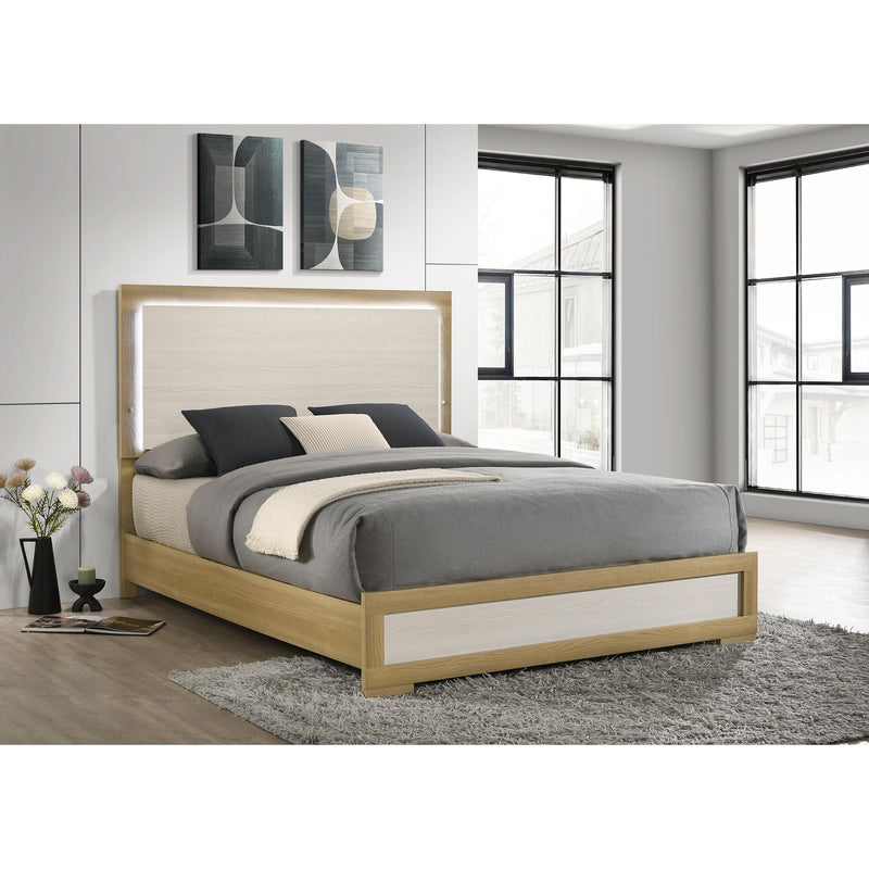 Coaster Furniture Hyland 215651Q Wood Queen LED Panel Bed - Natural/White IMAGE 2
