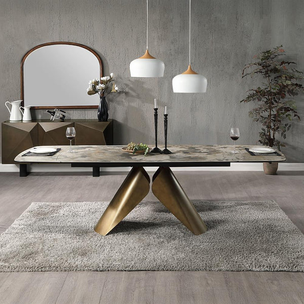 Acme Furniture Malika Dining Table with Ceramic Top and Pedestal Base DN03595 IMAGE 1