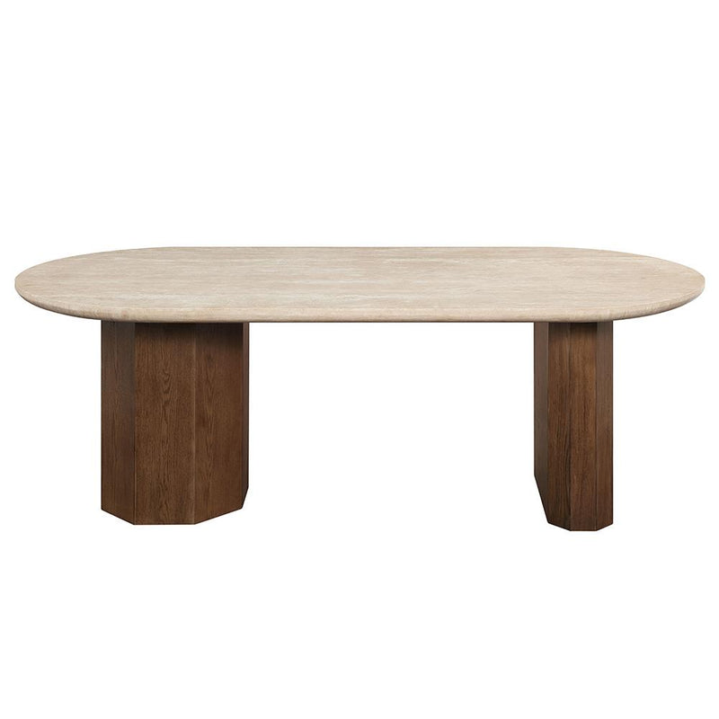 Acme Furniture Oval Leonardo Dining Table with Travertine Top DN04015 IMAGE 3