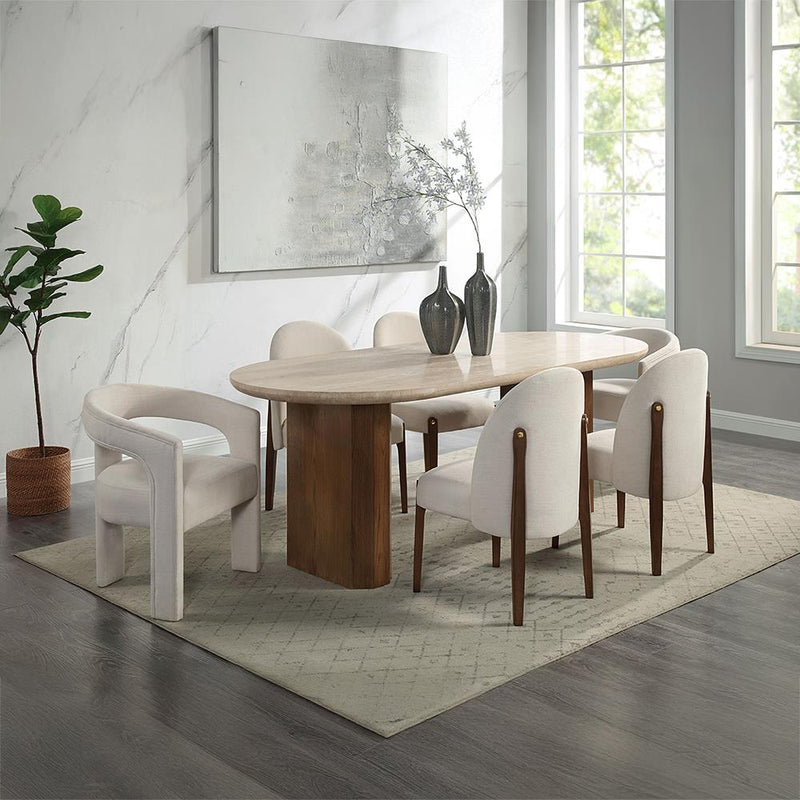Acme Furniture Oval Leonardo Dining Table with Travertine Top DN04015 IMAGE 8