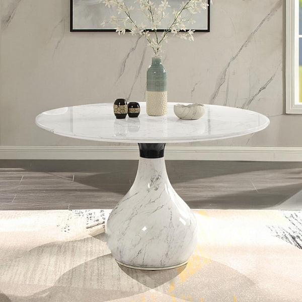 Acme Furniture Round Koen Dining Table with Marble Top and Pedestal Base DN04055 IMAGE 1