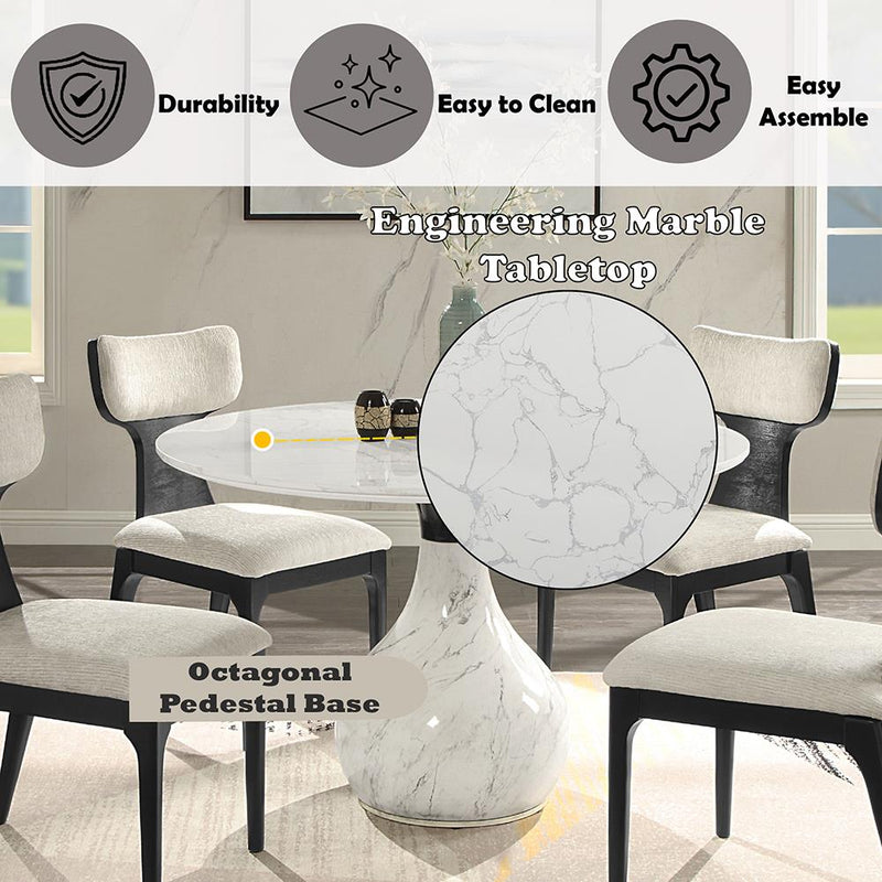 Acme Furniture Round Koen Dining Table with Marble Top and Pedestal Base DN04055 IMAGE 7