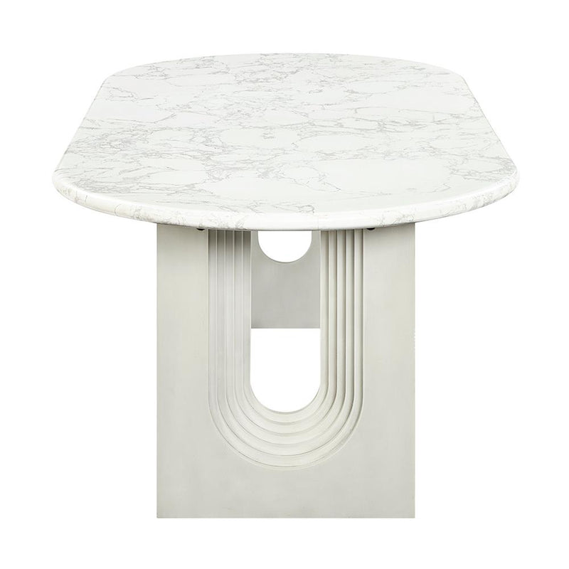 Acme Furniture Oval Zayn Dining Table with Marble Top and Pedestal Base DN04205 IMAGE 5