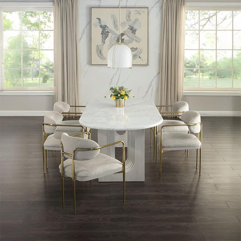 Acme Furniture Oval Zayn Dining Table with Marble Top and Pedestal Base DN04205 IMAGE 9
